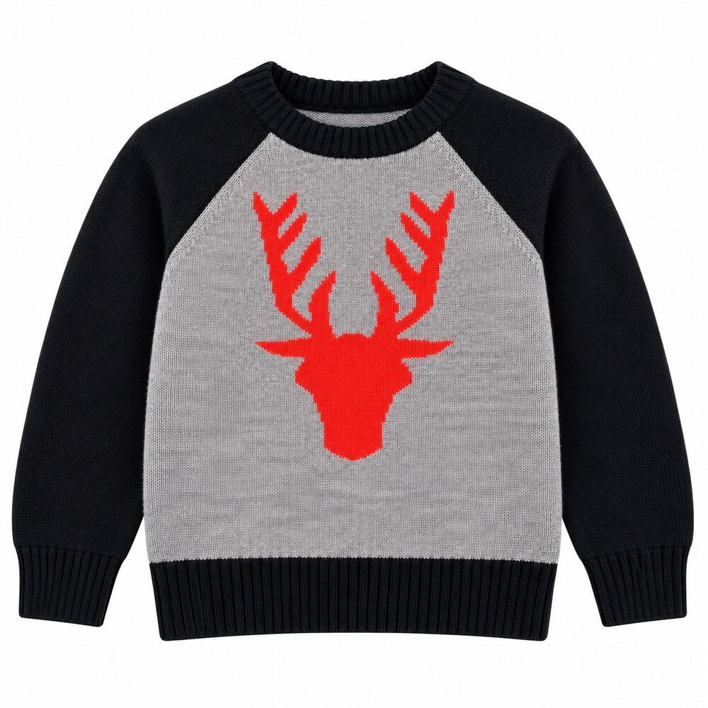 Peek Kids Gray & Black Stag Wo Sweater - Size M (6-7)